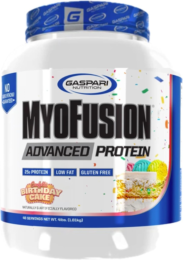 Gaspari Nutrition Myofusion Advanced Proteïne, Proteïne Blend met Wei Proteïne, Caseïne Proteïne en Isolaat Proteïne, Laag Vet en Glutenvrij (Birthday Cake, 4 Pond)