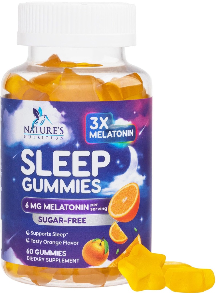 Melatonine Slaap Gummies Suikervrij - 6 mg Melatonine Slaap Gummies voor volwassenen, Extra sterkte Slapen Gummy Supplementen, Occasional Slapen Ondersteuning Supplement, 6mg Gomitas para Dormir - 60 Tellen