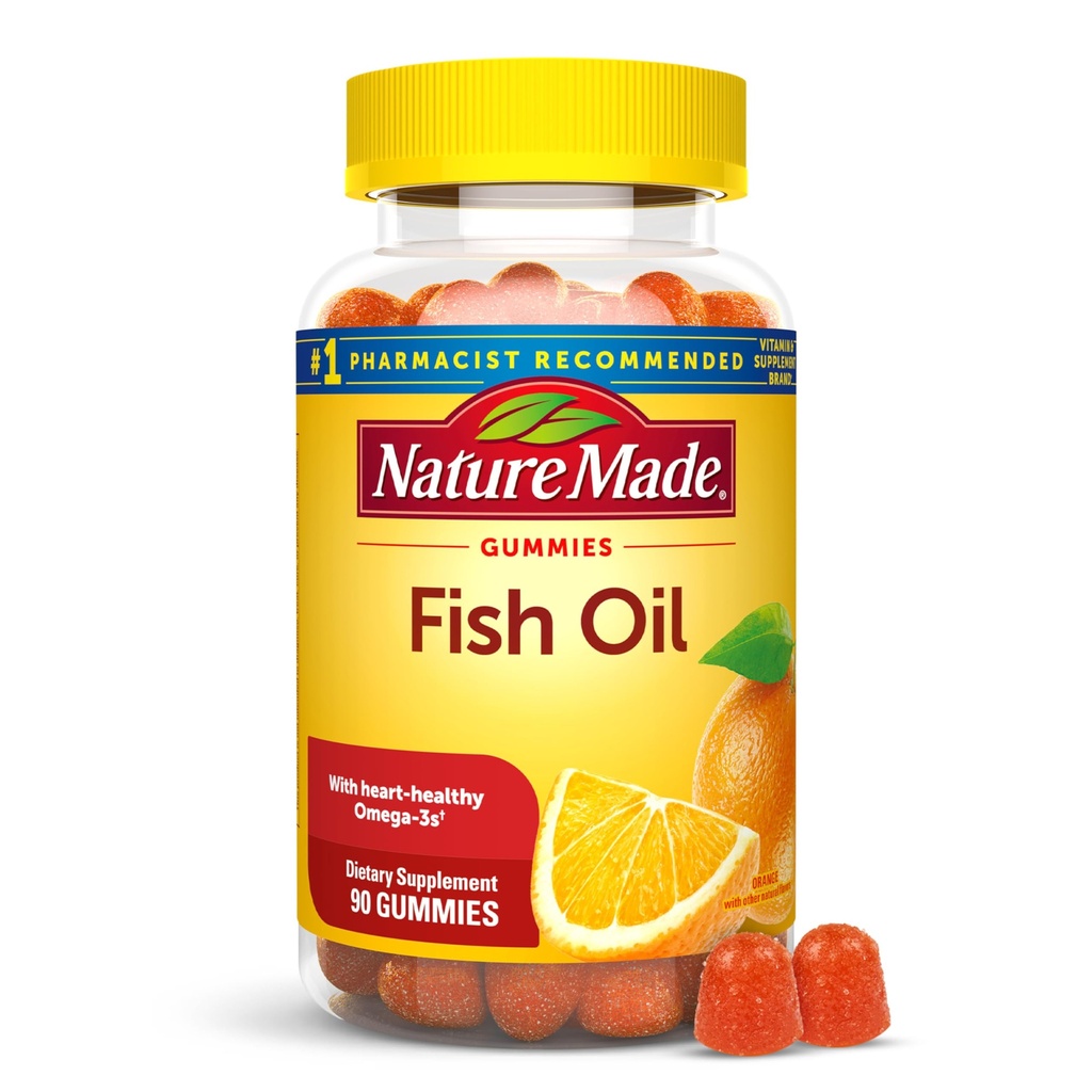 Nature Made Fish Oil Omega 3 Gummies, Omega 3 Visolie Supplementen, Gezonde Hart Ondersteuning, 90 Gummies, 45 Day Supply