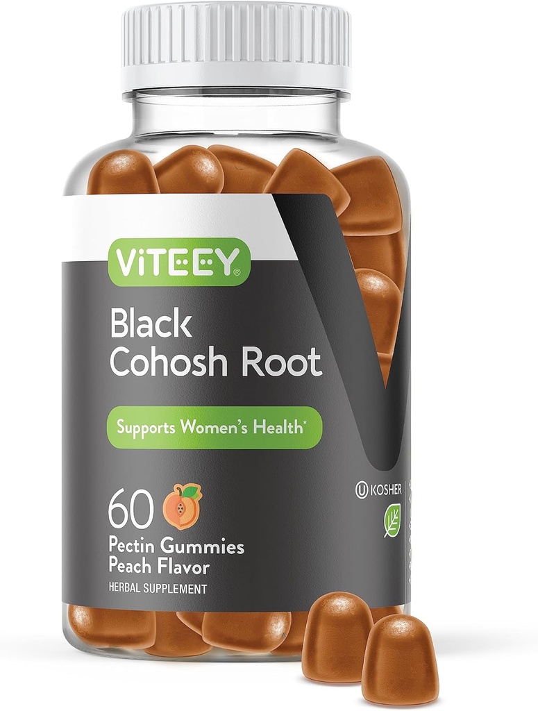 Viteey Black Cohosh Root Gummies - Menopauze verlichting voor hete flitsen en nachtzweet - Veganistisch, Glutenvrij, Non-GMO - 60 Tel.