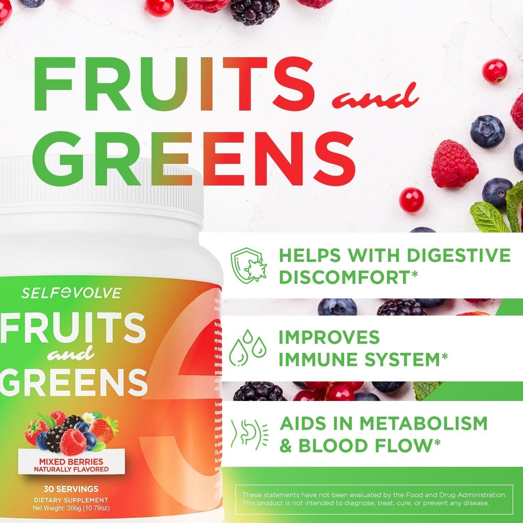 Fruit en groen Biologisch Probiotisch Poeder: 30 porties voor mannen en vrouwen. Veganistisch met 10 miljard CFU, Spirulina, Kale,