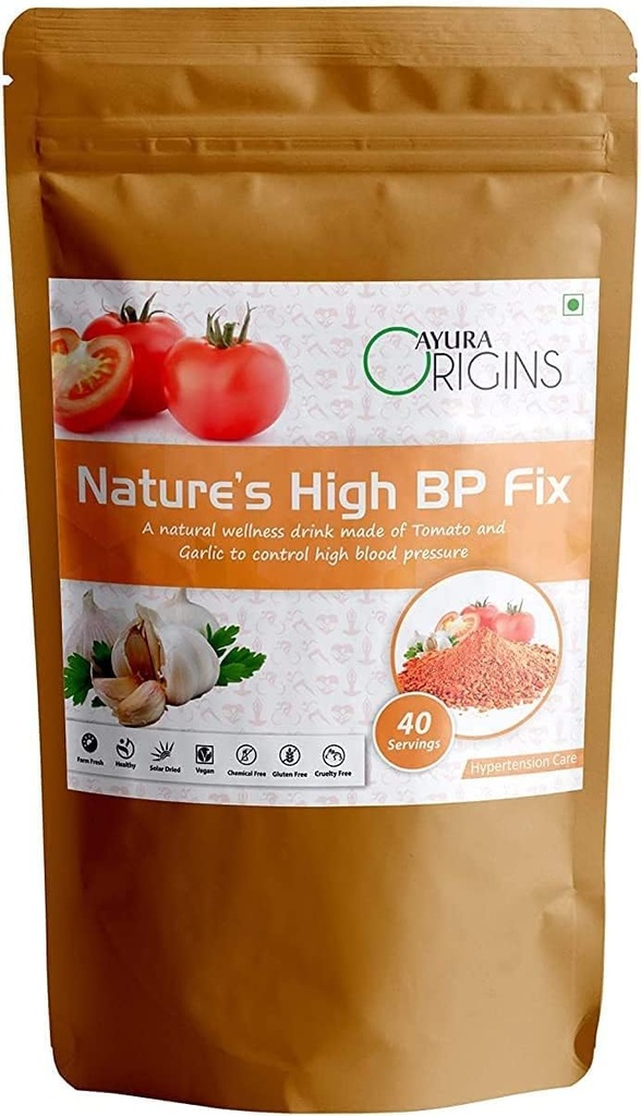 BETT AYURA Oorsprong van de natuur.Hoge BP Fix,Herbal supplement om te helpen lagere hoge bloeddruk, hypertensie verlichting, Ondersteunt de gezondheid van het hart, gemaakt met Pure Tomato en Knoflook poeder, 200 Gram