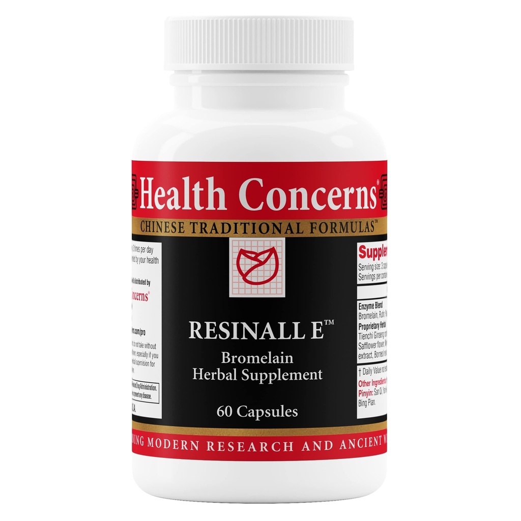 Préoccupations pour la santé Résinall E – Supplément à base de plantes de Bromélain pour la contusion, l'gonflement et la récupération des blessures – Mélange naturel d'enzyme avec des herbes - Rutein, Ginseng, Papain – Soutien postchirurgiciel – 60 capsules