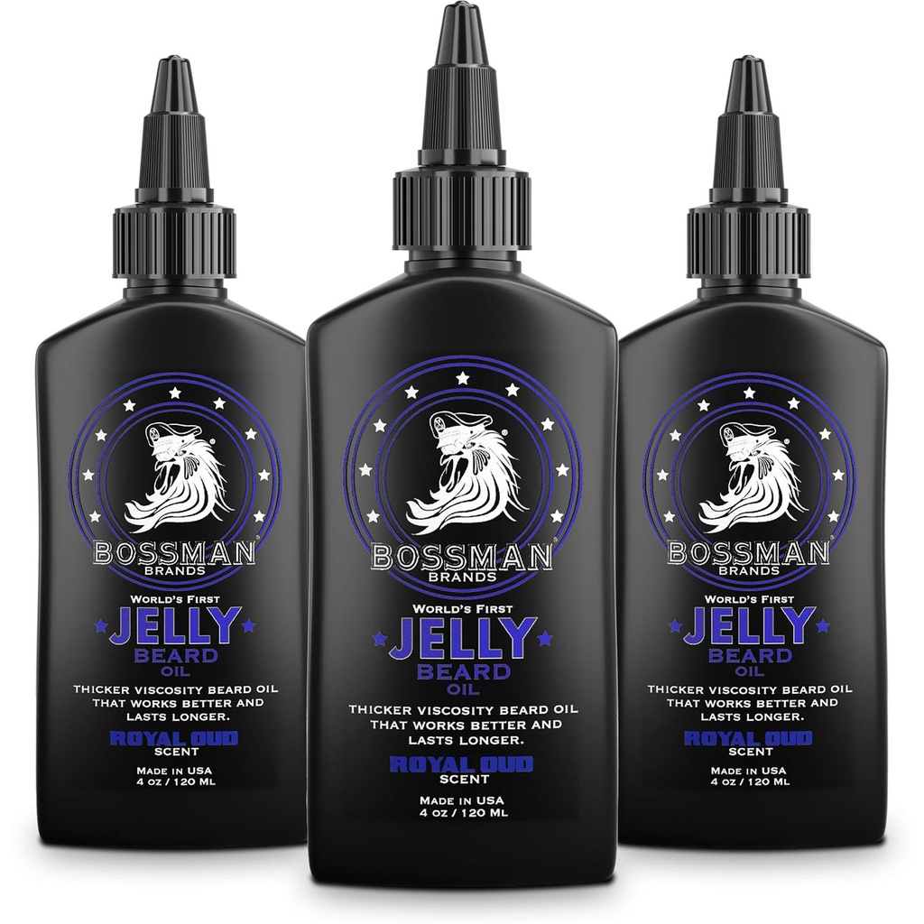 Bossman Jelly Beard Oil for Men - 3 Pack (12 oz in Total, Royal Oud Scent)