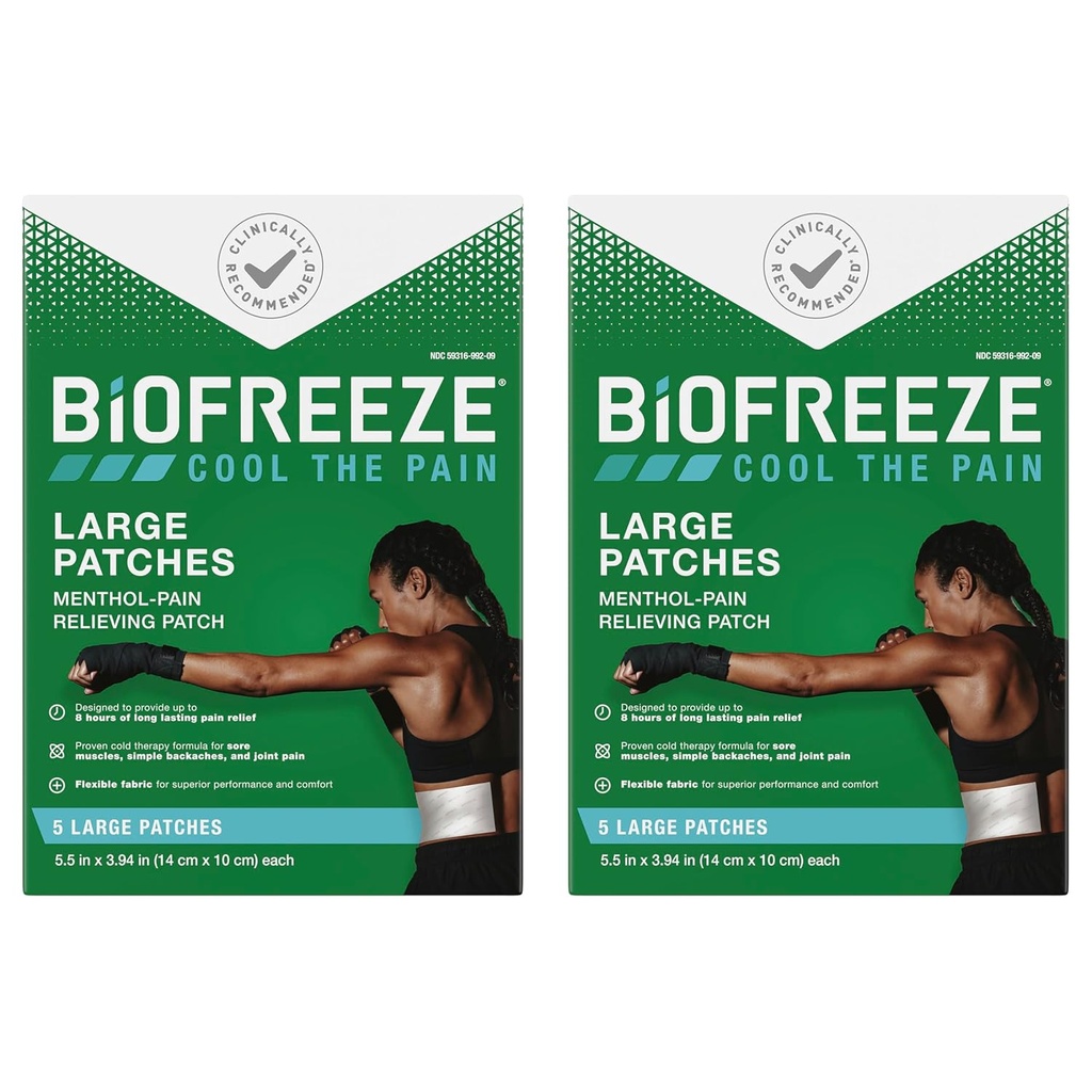 Biofreeze pijnverlichting Patches, Artritis pijn Reliver, knie & lagere rug pijnverlichting Patch, pijn in de spieren, pijn in de nek verlichting, 2 Pack (5 Biofreeze Menthol Patches)