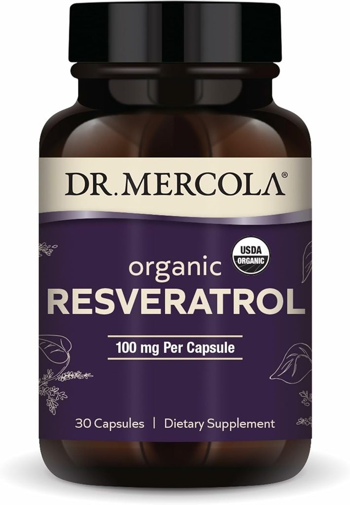 Dr. Mercola Organic Resveratrol - 100 mg Cellular & Cardiovascular Support - 99,9 Procent Trans-Resveratrol - van Japanse Knotweed - 30 Capsules (30 Servings)