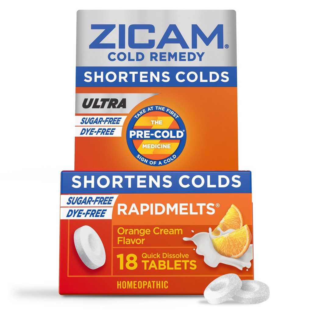 Zicam Ultra Cold Remedy Zink Rapidmelts, Orange Cream Smaak, Homeopathische, Koude Verkorting Geneeskunde, Kortsluiting Koude Duur, Suikervrij, Dye-Free, 18 Tellen