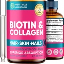 Liquid Collageen & Biotin for Women - 30000mcg Hair Growth Complex - Made in USA - Hydrolyzed Collageen & Biotin Oil for Hair Growth, Healthy Skin & Nails - Vegan Collageen & Biotin Source - 2 fl oz