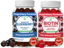 Lunakai Biotin & Elderberry Gummies Bundle - Gummy voor haargroei, huid Glow en sterker Nails met vitamine C en E - Immuun Ondersteuning Supplement voor volwassenen en kinderen