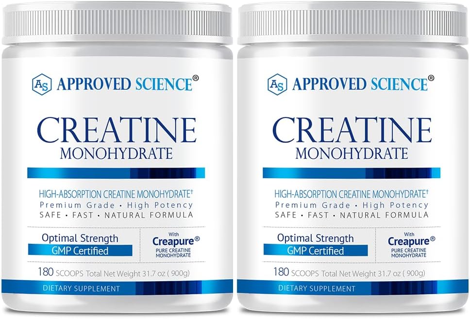 Goedgekeurde Science Creatine Monohydraat Poeder met BioPerine - Ondersteunt Lean Muscle Growth and Recovery - 360 Servings - 5000mg Per Serving - Unflavored - Non-GMO, Vegan