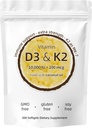 Vitamine D3 K2 Supplement, 10000 IE D3 + 200 MCG K2, 300 Softgels, Non-GMO, Glutenvrij