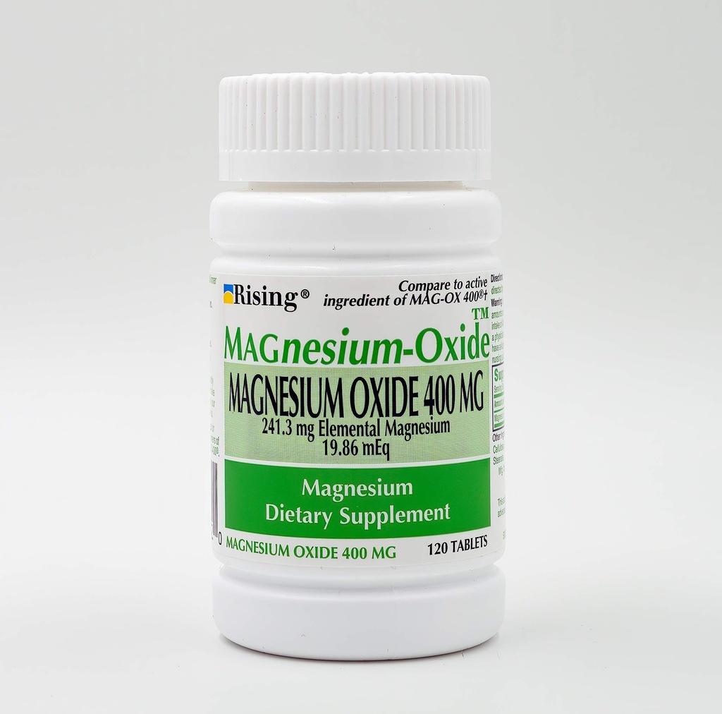 Rising Pharma - Magnesium Oxide 400mg - Elemental Magnesium Dieetsupplement - 120 Tel...