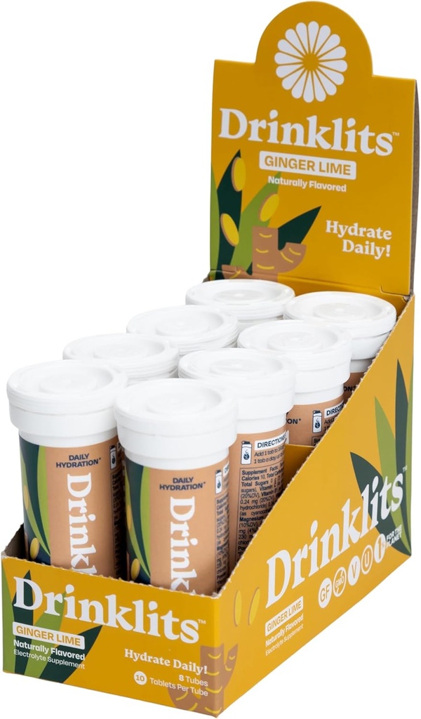 Drinklits Ginger Lime Electrolyte Sport Drink Fizzy Hydration Tablets (8) Tube Bundle 
