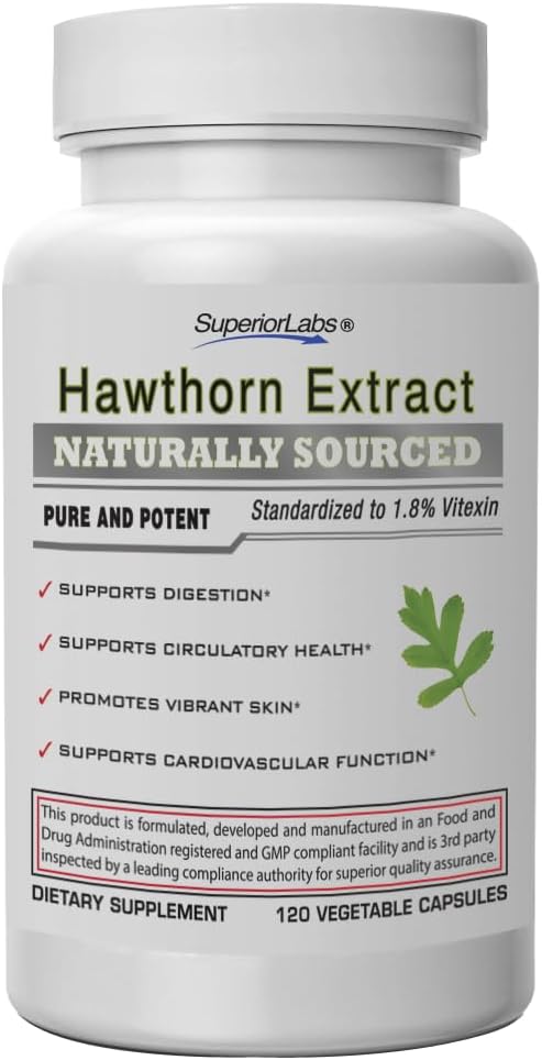 Superior Labs Hawthorn Berry 300mg, Pure Non-GMO, Additive-Free Hawthorn Extract Capsules, High-Potency Circulatory & Blood Pressure Support, Relives Chest Pain, Digestion Aid, 120 Veg Caps