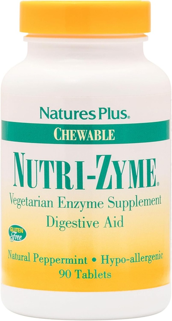 NaturesPlus Nutri Zyme - 90 Kauwtabletten, Pepermuntsmaak - Vegetarisch Enzyme Supplement met Bromelain & Papain, Natuurlijke Digestieve Hulp - Glutenvrij - 45 porties