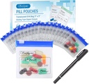 Serfeymi 32 stuks Zippered Pill Pouches Organizer Plastic Tassen 3 X 3 Inch 12 mil Zelfverzegeling met schuifslot Schrijfbare label Translucent Travel Medicine Bag Case en 1 PC Marker-Blue
