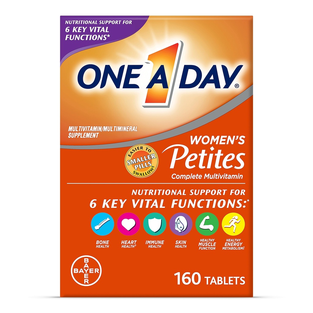 One A Day Vrouwen Petites Multivitamine,Aanvulling met vitamine A, C, D, E en zink voor Immune Health Support, B Vitaminen, Biotine, Folaat (als foliumzuur) & meer,Tablet, 160 telling