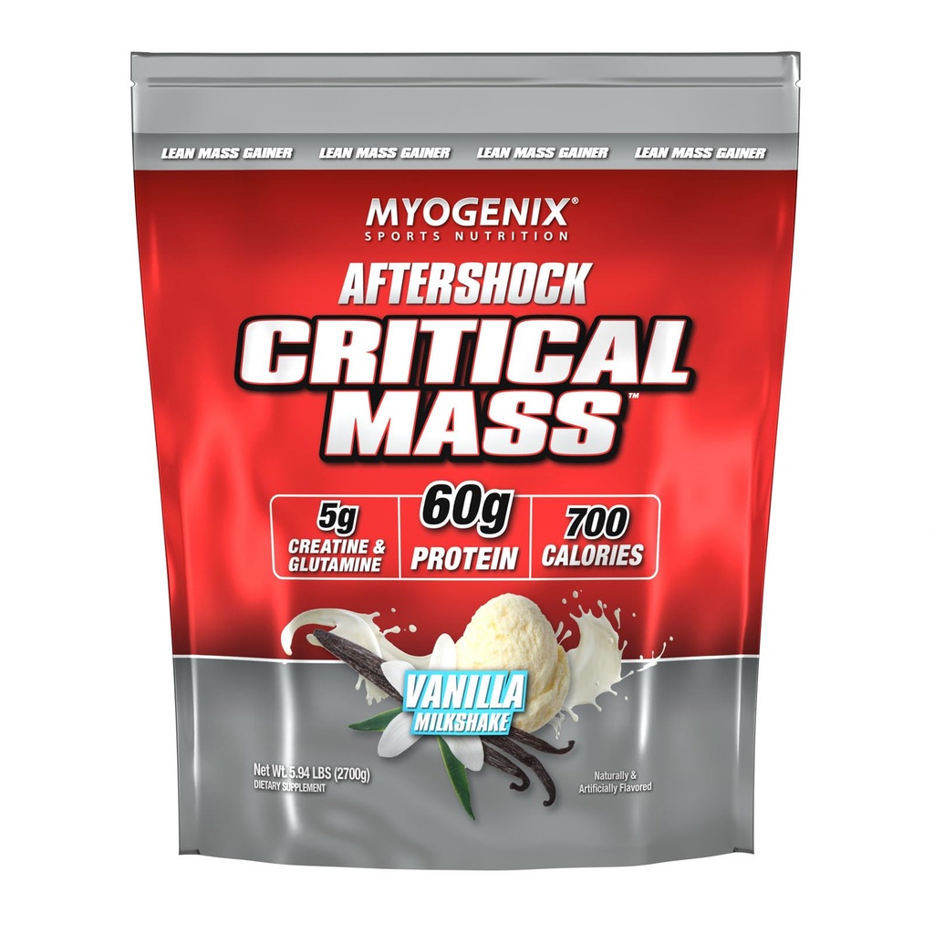 Myogenix Critical Mass Gainer – Supplément de gain de poids musculaire, Zéro poudre de protéines de lactosérum – Protéine de lactosérum anabolique – Vanille (5 lbs)