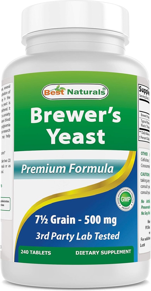 Best Naturals, Brouwers Gist, 7-1/2 Graan met vitamine B1, vitamine B2, 1000 mg 240 tabletten (240 aantal (verpakking 1))