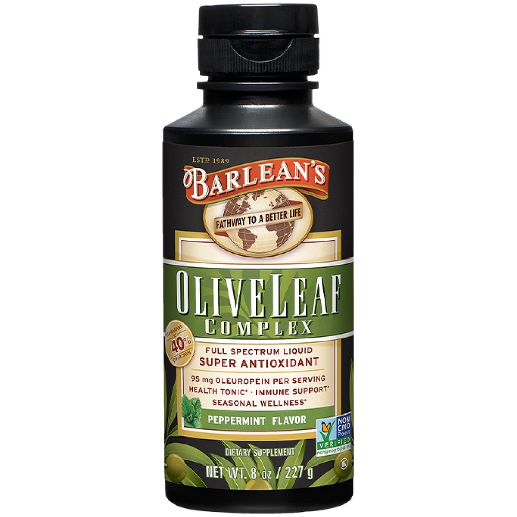 Barlean's Pepermunt Olive Leaf Complex Liquid Immune Support Supplement, 95mg Oleuropein Antioxidanten, 8 oz