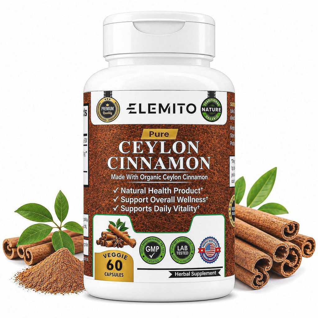 Capsules de cannelle biologique, support énergie, coeur et métabolisme, pilules de cannelle biologique certifiées Ceylan, non OGM, végétalien, sans gluten - 60 capsules