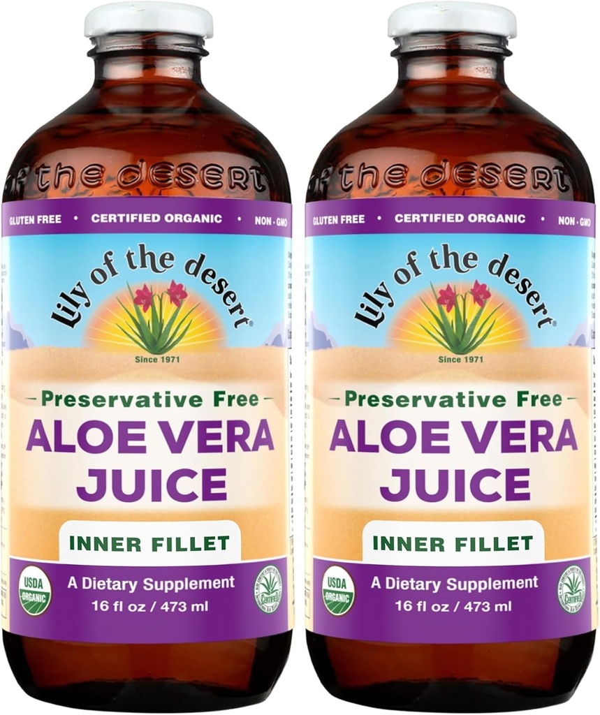 Lily of The Desert Organic Aloe Vera Juice, Filet intérieur, 16 Fluid Ounce (paquet de 2)