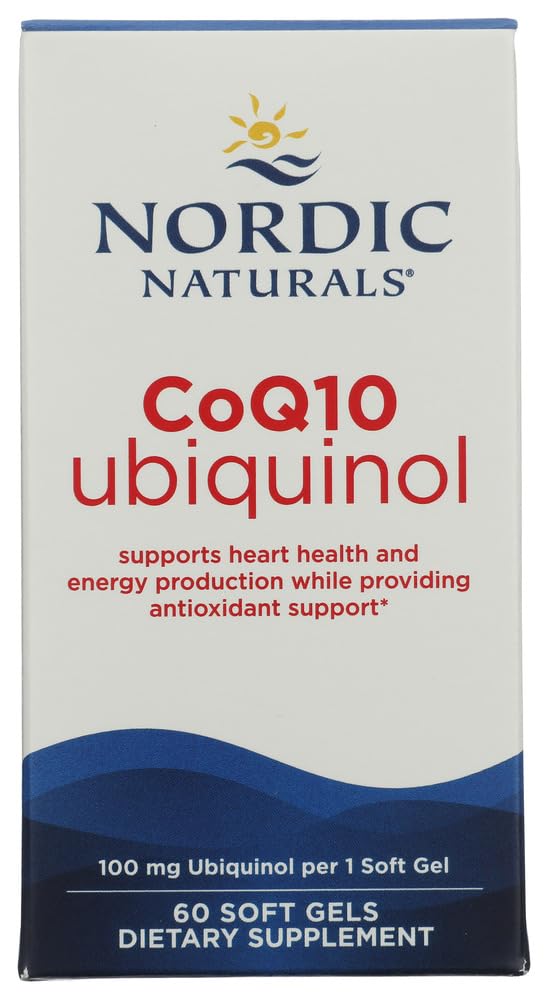 Nordic Naturals Nordic CoQ10 Ubichinol - 60 Mini Soft Gels - 100 mg Coenzyme Q10 (CoQ10) Ubichinol - Heart & Brain Health, Cellular Energy Production, Antioxidant Support - Non-GMO - 60 Servings