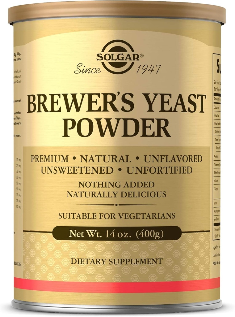 Solgar Brewer's Gistpoeder, 14 oz - Rijke bron van aminozuren, B-complexe vitaminen, mineralen, & eiwit - Natuurlijke, ongearomatiseerde, ongezoet - Zuivelvrij, vegetarisch - 13 porties (Verpakking kan variëren)
