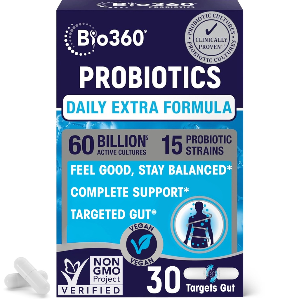 Extra sterkte Probiotica voor spijsverterings- en immuunondersteuning, 60 miljard CFU & 15 strains, Gut Health Probiotica voor mannen en vrouwen Ondersteunt af en toe Constipatie, diarree, gas & opgeblazen, 30CT