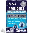 Extra sterkte Probiotica voor spijsverterings- en immuunondersteuning, 60 miljard CFU & 15 strains, Gut Health Probiotica voor mannen en vrouwen Ondersteunt af en toe Constipatie, diarree, gas & opgeblazen, 30CT
