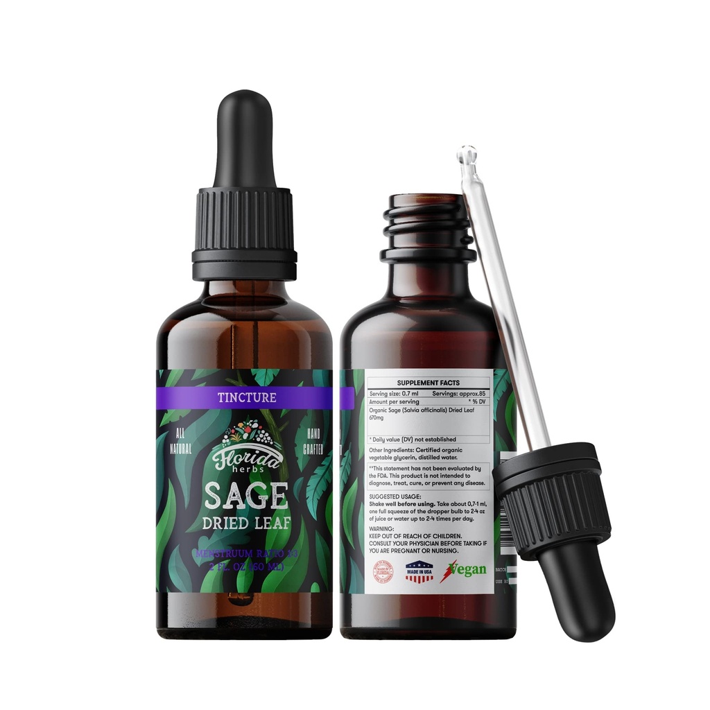 Extrait de sauge – Supplément naturel de sauge séchée – Herbe de sauge (Salvia officinalis) – Herbe de sauge biologique - Aucun OGM - Fabriqué aux États-Unis – 2 oz