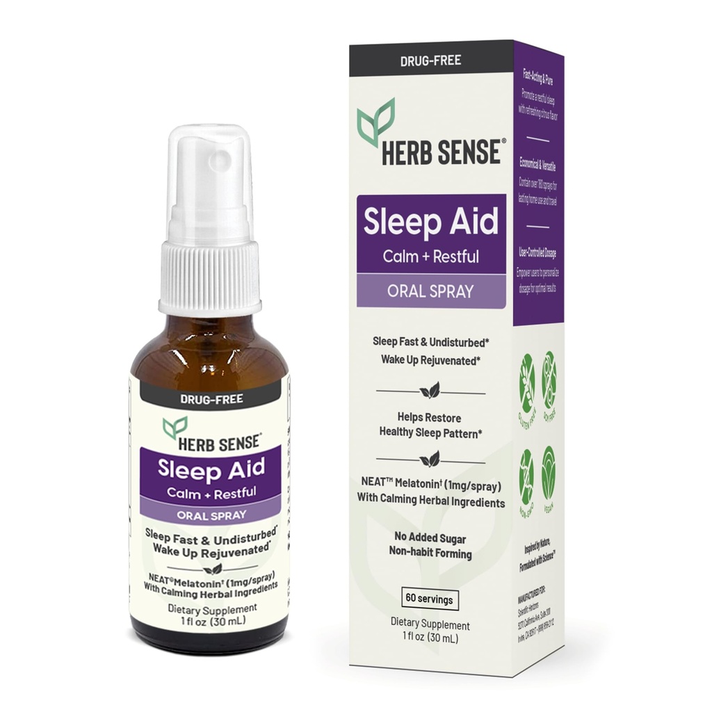 Slaaphulp, Liquid Melatonine, Natuurlijke Kruiden, Kalm, Rustig, Oral Spray,1 oz, Drug-Free, 60 porties