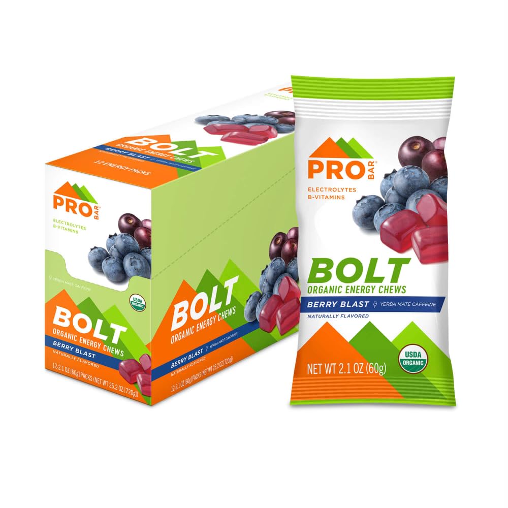 PROBAR - Bolt Bio Energy Chews, Berry Blast, Non-OGM, Sans gluten, USDA certifié biologique, sain, énergie naturelle, Gommies de carburant rapide avec des vitamines B & C (12 comte)