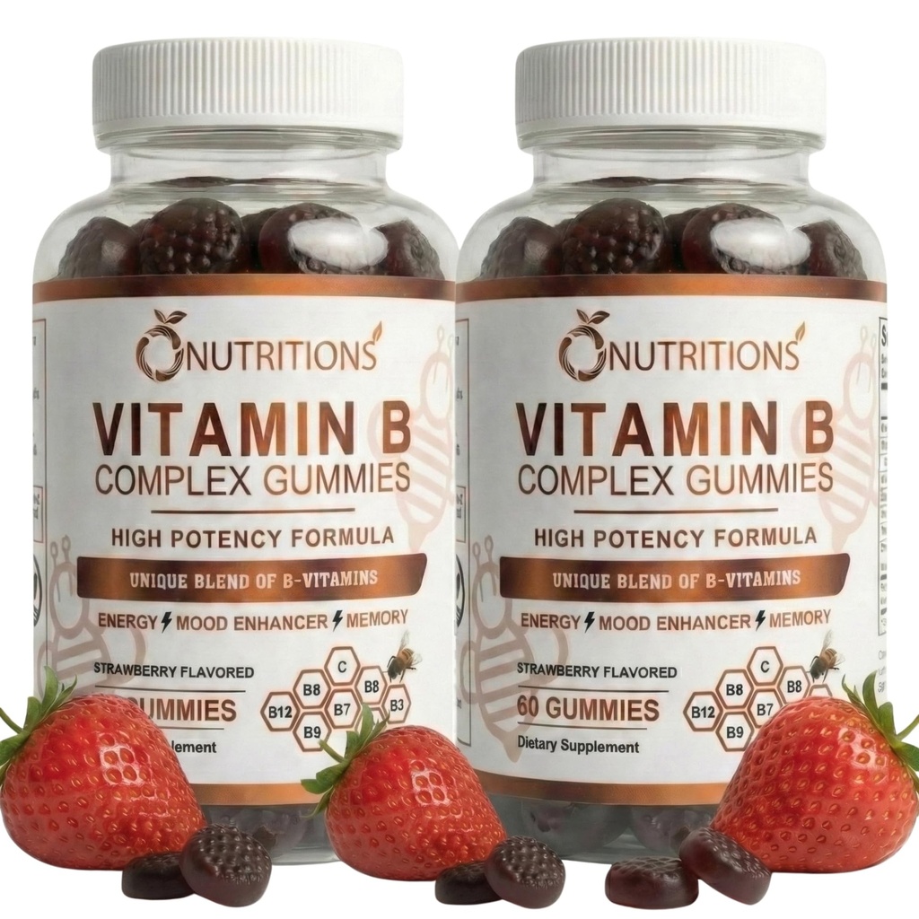 O NUTRITIONS Vitamine B Complex Vegan Gummies with Vitamin B12, B7 as Biotin, B6, B3 as Niacin, B5, B6, B8, B9 as Folaat for Stress, Energy and Healthy Immune System (2 Pack)