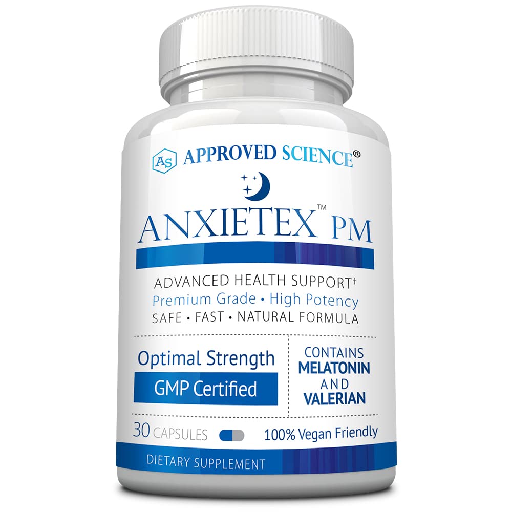Science approuvée Anxietex Nuit - Soin d'inquiétude et de mécontentement, Bien dormir - Valérien, Fleur de Passion, Camomille - 30 Capsules - Supplément végétalien - Fabriqué aux États-Unis