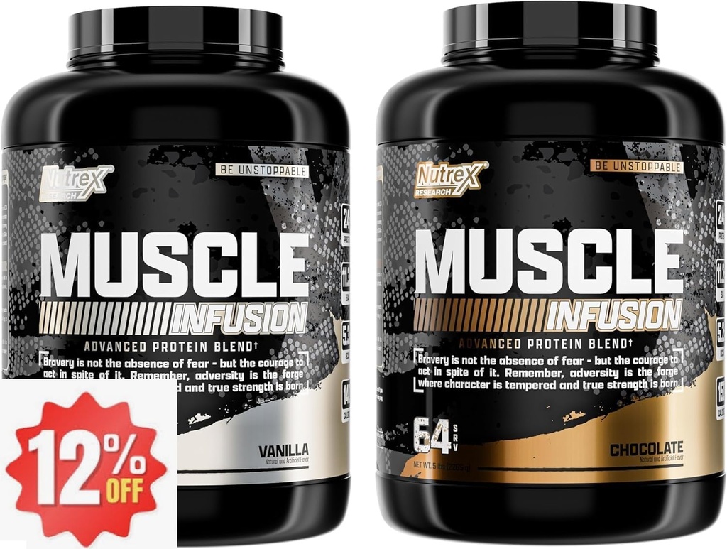 Bundel Wei Proteïne Poeder, Vanille en Chocolade Muscle Infusie Wei Isoleer EAA & Hi BCAA voor Spier Gain - 5 Pounds - Muscle Builder for Men & Women, Sport Nutrition, Delicious Taste & Texture