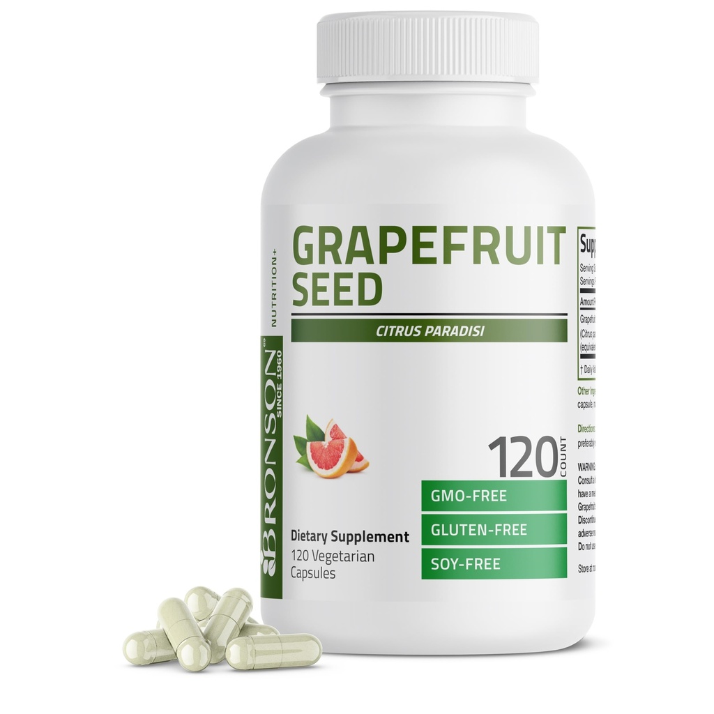 Bronson Extrait de graines de pamplemousse 500 MG par portion d'agrumes Paradisi soutient la santé immunitaire et aide à maintenir un tract gastro-intestinal sain - non-OGM, 120 capsules végétariennes