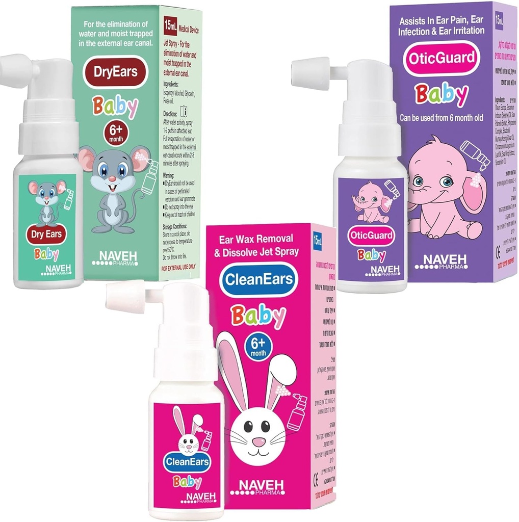 NAVEH PHARMA Alle Baby producten (Dry Ears Baby, Otic Guard Baby, Cleane Ears Baby) 3 X 0,5 Fl Oz ENT LINE