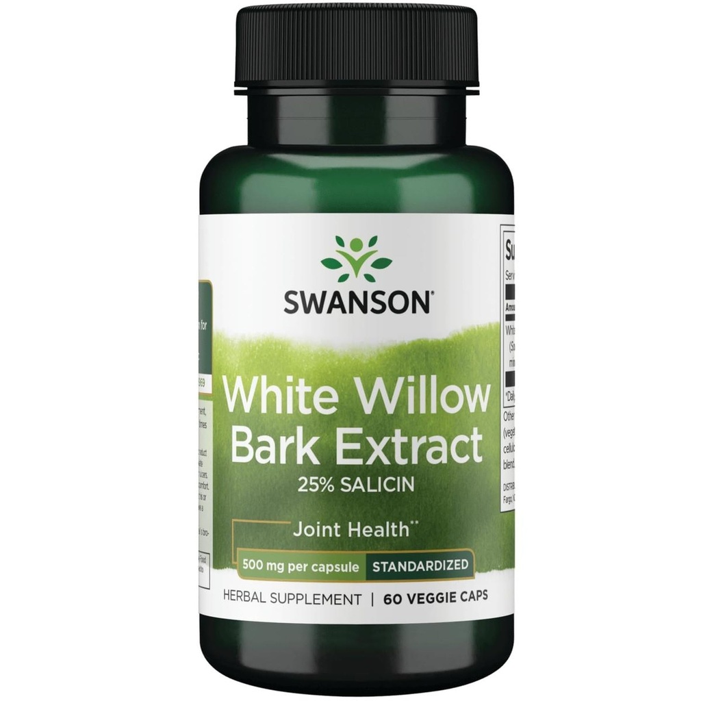 Swanson Maximale sterkte Witte Wilg Bark Extract-Promotes Joint Support & Muscle Relief-genormaliseerd tot 25% Salicin-Natural Supplement met Geen Maag Irritatie (60 Veggie Caps, 500mg Elk)