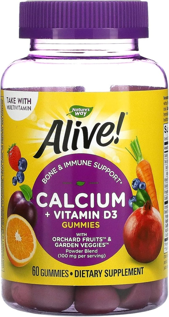 De natuur leeft nog. Calcium Plus D Gummies, 100 mg, 60 CT