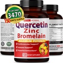 Premium hoge zuiverheid quercetine 98% met bromelaïnecapsules voor maximale sterkte met groene thee Ashwagandha - Ondersteunt totale gezondheidssterkte energie - 150 dagen levering