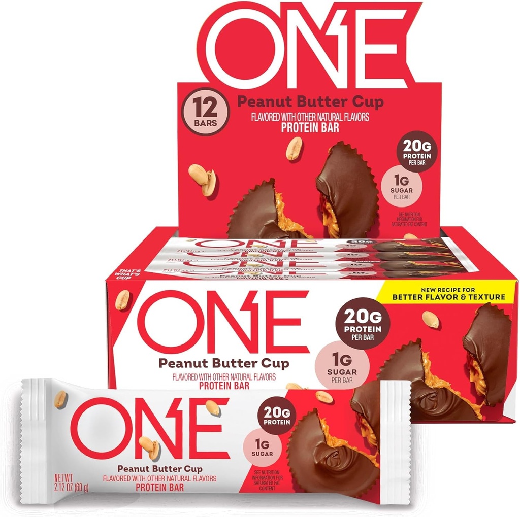 ONE Proteïne Bars, Pindakaas Cup, Glutenvrij met 20g Proteïne en 1g Suiker, Pantry Nietjes, 2.12 oz (12 Aantal)