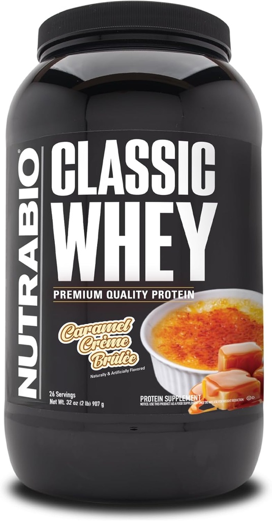 NutraBio Classic Wei Proteïne Poeder- 25G eiwit per scoop - Geen fillers, kunstmatige kleuren, conserveringsmiddelen - Caramel Creme Brulee, 2 pond