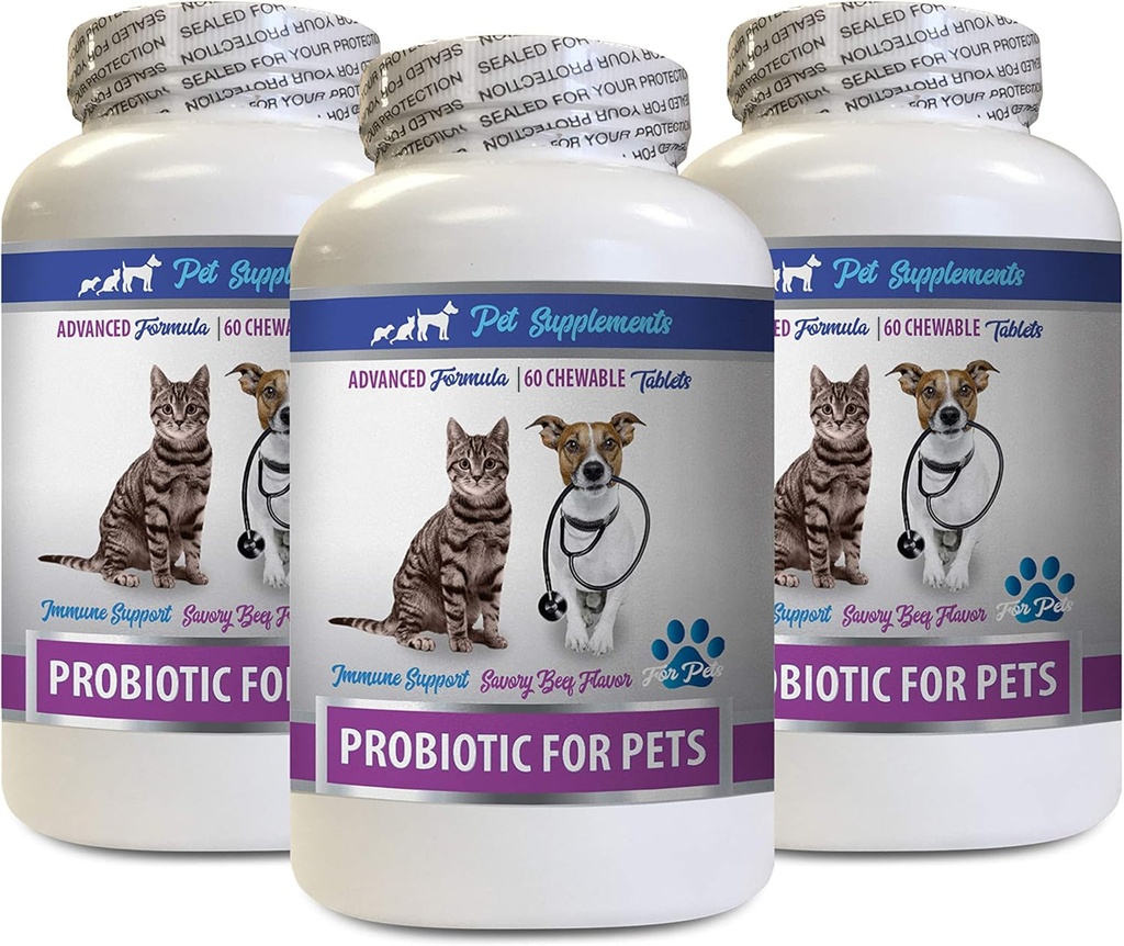 Katten Slechte adem Home Remedie - PROBIOTICS voor Huisdieren - Honden Katten - Bad Gas en adem Treats - Advanced Immune Boost - cat Digestief Suppenter - 3 Flessen (180 Treats)