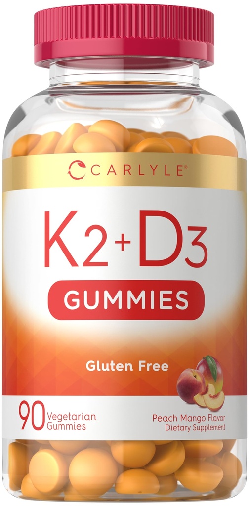 Carlyle Vitamine D3 K2 Gummées : 90 Nombre : 5 000 UI de D3 + 50 mcg MK7.