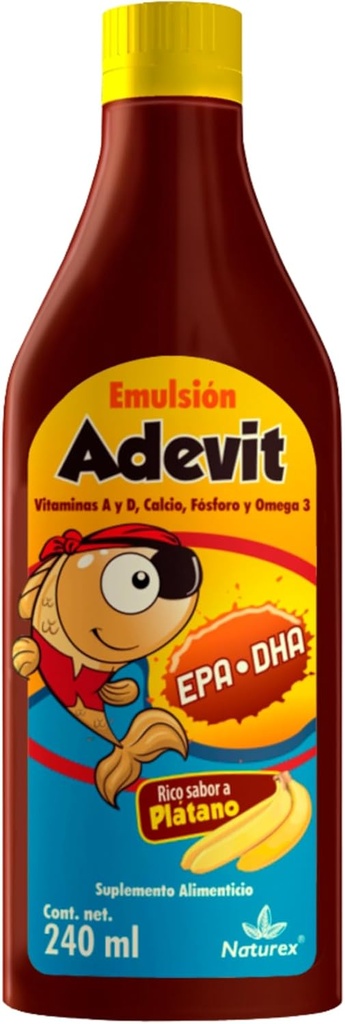 EMULSION ADEVIT ACEITE HIGADO DE BACALAO 240ml bananensmaak/COD leverolie