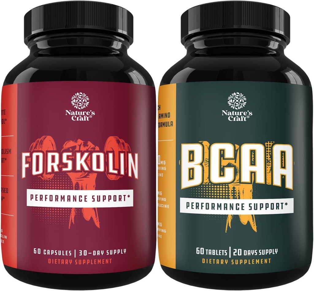 Bundle of Natural Pre Workout Forskolin Supplement en Branch Chain Aminozuren Supplement - Natural Energy Booster and Workout Supplement - Vegan BCAA Capsules Post Workout Muscle Recovery