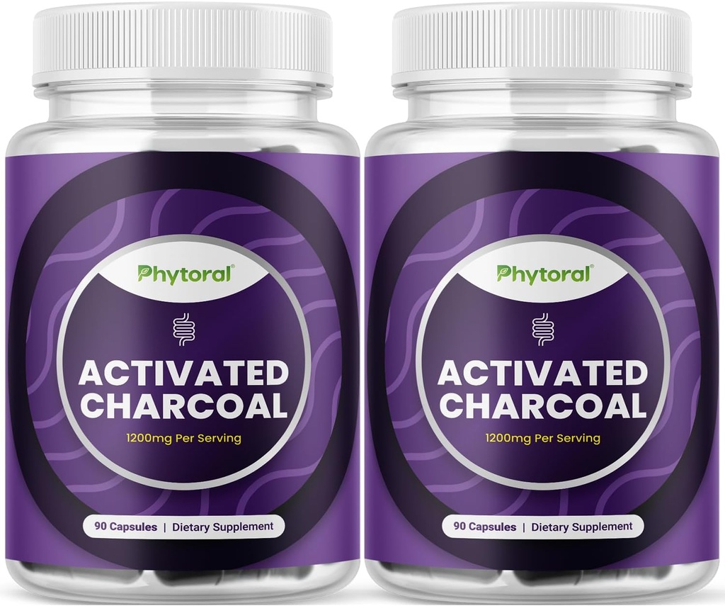 Geactiveerde Charcoal Pillen Detox & Cleanse - Zuiverende Coconut Capsules met 1200 mg per portie voor opblaashulp - Active Detoxification Supplement for Body & Gut Health - 90 Count - 2 Pack