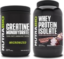 NutraBio Créatine monohydratée, non aromatisée, Isolée de protéines de 500g et de lactosérum, Macaroon trempé au chocolat, lot supplémentaire - Énergie musculaire, croissance musculaire maigre, récupération et force