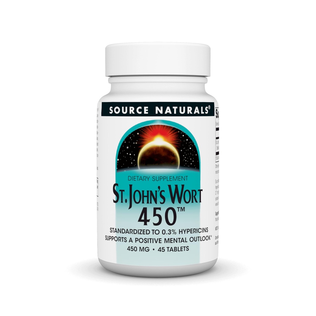 Source Naturals St. John's Wort 450 mg soutient une perspective mentale positive - 45 comprimés